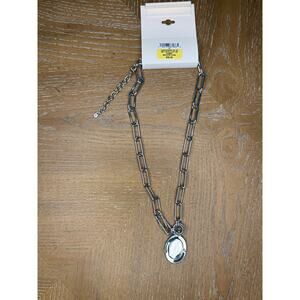 ON 34th Silver Tone Locket Pendant Necklace Paperclip Chain Adjustable NEW